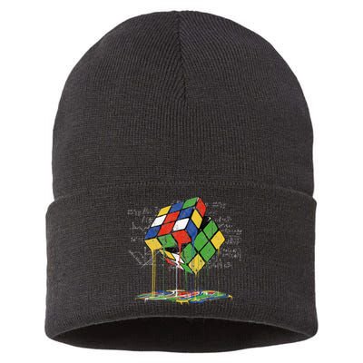 Melting Cube Speed Cubing Vintage Puzzle Math Sustainable Knit Beanie