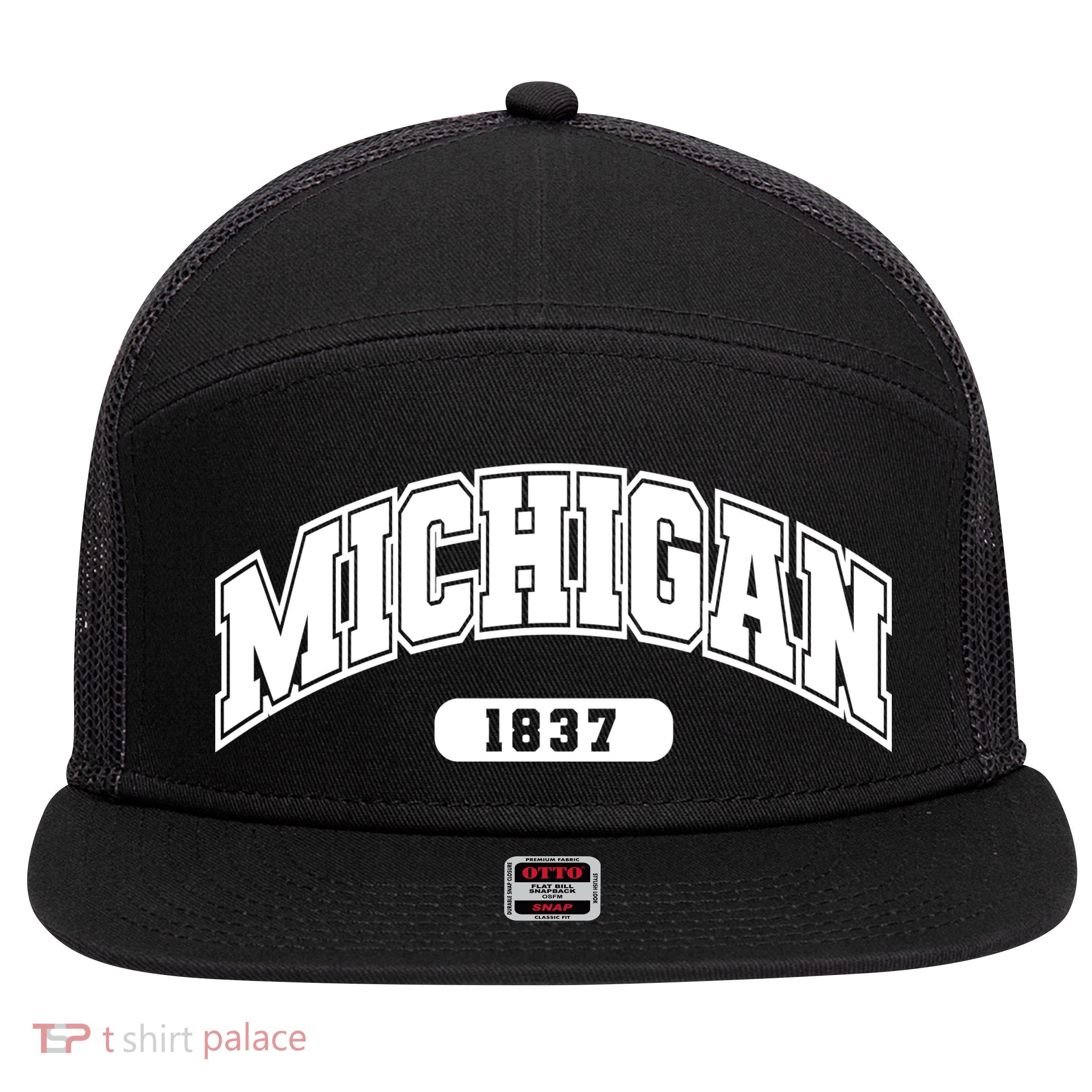 Michigan Collegiate Style 1837 7 Panel Mesh Trucker Snapback Hat