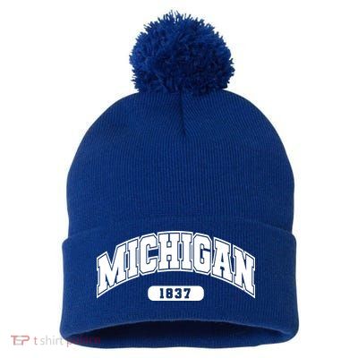 Michigan Collegiate Style 1837 Pom Pom 12in Knit Beanie