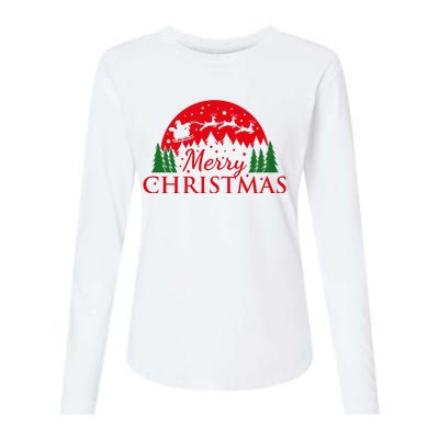 Merry Christmas Santa Reindeer Holiday Gift Womens Cotton Relaxed Long Sleeve T-Shirt