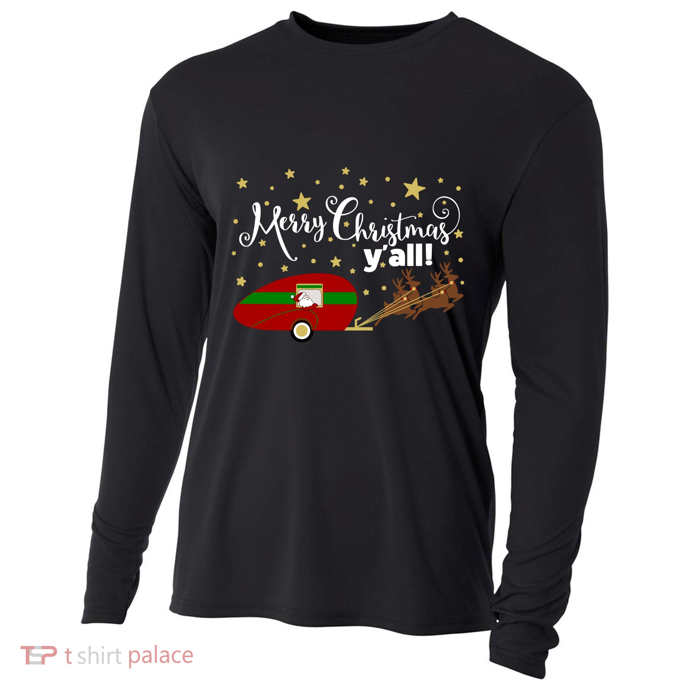 Merry Christmas Santa's Sleigh Cooling Performance Long Sleeve Crew
