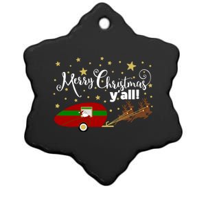 Merry Christmas Santa's Sleigh Ceramic Star Ornament