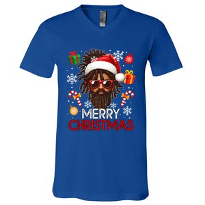 Merry Christmas Santa Afro Sunglasses Proud Black Funny Gift V-Neck T-Shirt