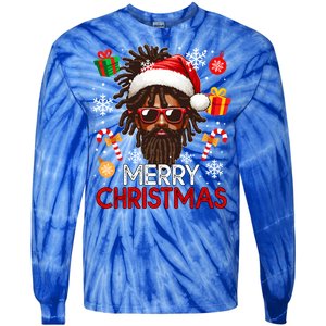 Merry Christmas Santa Afro Sunglasses Proud Black Funny Gift Tie-Dye Long Sleeve Shirt