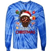 Merry Christmas Santa Afro Sunglasses Proud Black Funny Gift Tie-Dye Long Sleeve Shirt