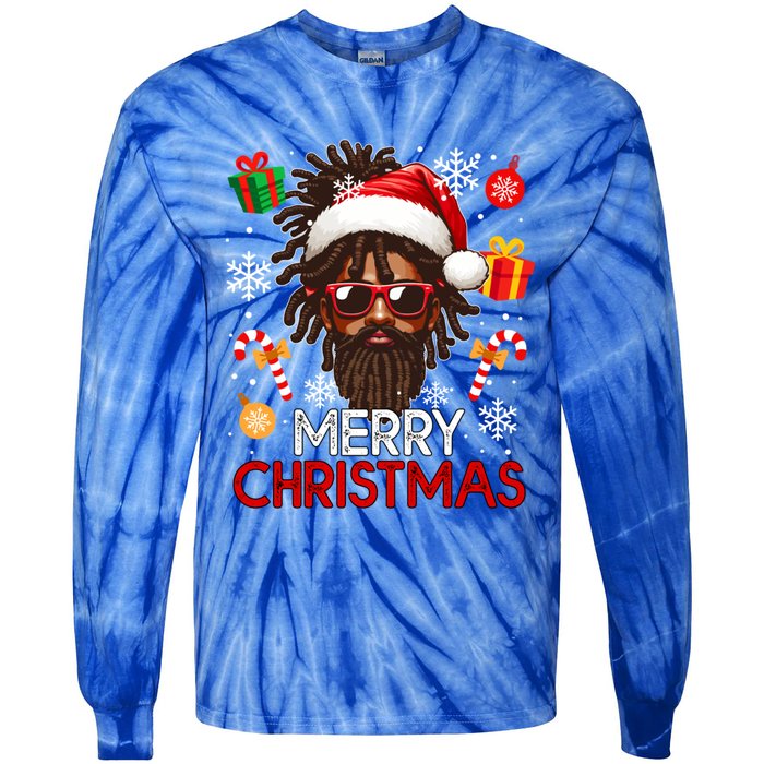 Merry Christmas Santa Afro Sunglasses Proud Black Funny Gift Tie-Dye Long Sleeve Shirt