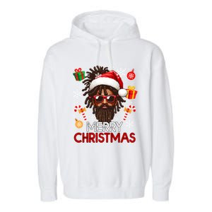 Merry Christmas Santa Afro Sunglasses Proud Black Funny Gift Garment-Dyed Fleece Hoodie