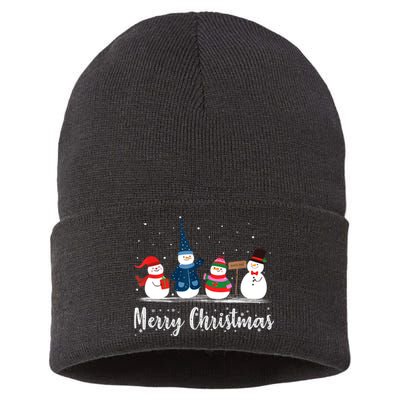 Merry Christmas Snowman Christmas Holiday Sustainable Knit Beanie