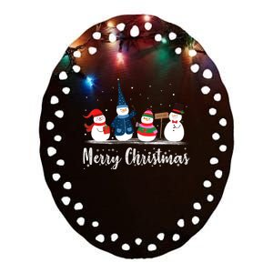 Merry Christmas Snowman Christmas Holiday Ceramic Oval Ornament