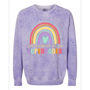 Maestra Cute Spanish Teacher Bilingue Es Un Superpoder Retro Colorblast Crewneck Sweatshirt