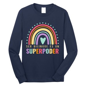 Maestra Cute Spanish Teacher Bilingue Es Un Superpoder Retro Long Sleeve Shirt