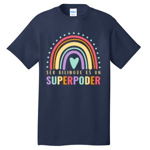 Maestra Cute Spanish Teacher Bilingue Es Un Superpoder Retro Tall T-Shirt