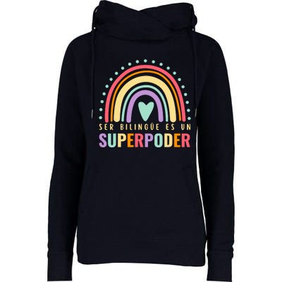 Maestra Cute Spanish Teacher Bilingue Es Un Superpoder Retro Womens Funnel Neck Pullover Hood