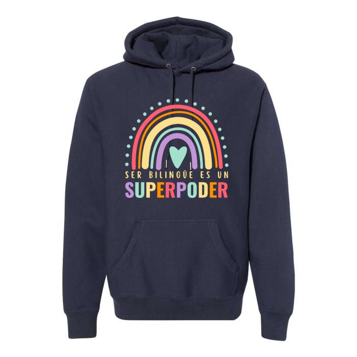 Maestra Cute Spanish Teacher Bilingue Es Un Superpoder Retro Premium Hoodie