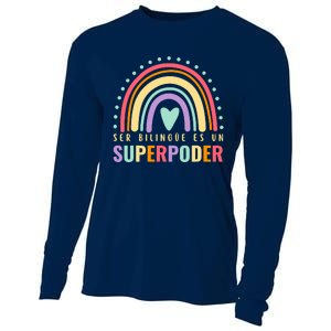 Maestra Cute Spanish Teacher Bilingue Es Un Superpoder Retro Cooling Performance Long Sleeve Crew