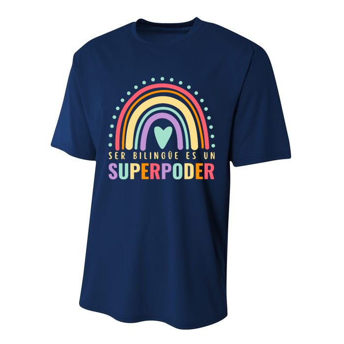 Maestra Cute Spanish Teacher Bilingue Es Un Superpoder Retro Performance Sprint T-Shirt