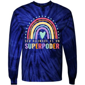 Maestra Cute Spanish Teacher Bilingue Es Un Superpoder Retro Tie-Dye Long Sleeve Shirt