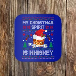 My Christmas Spirit Is Whiskey Ugly Xmas Pajamas Gift Coaster