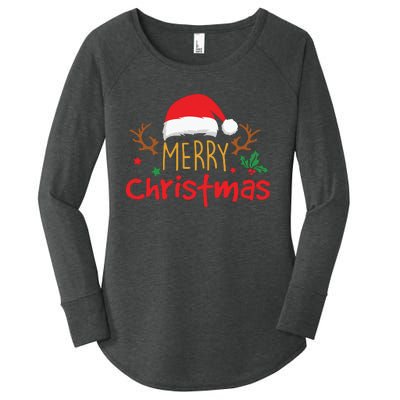 Merry Christmas Santa Hat Reindeer Funny Xmas Gift Women's Perfect Tri Tunic Long Sleeve Shirt