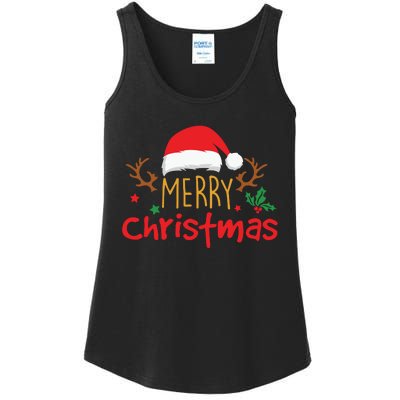 Merry Christmas Santa Hat Reindeer Funny Xmas Gift Ladies Essential Tank