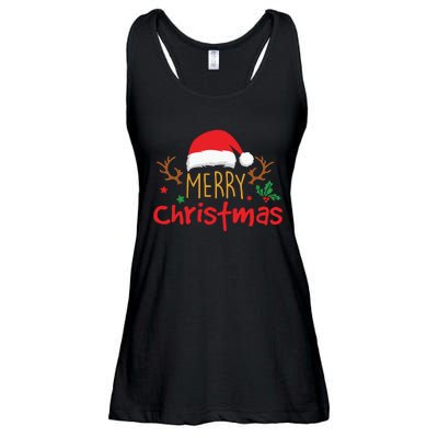 Merry Christmas Santa Hat Reindeer Funny Xmas Gift Ladies Essential Flowy Tank