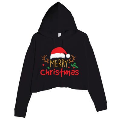 Merry Christmas Santa Hat Reindeer Funny Xmas Gift Crop Fleece Hoodie