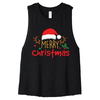 Merry Christmas Santa Hat Reindeer Funny Xmas Gift Women's Racerback Cropped Tank