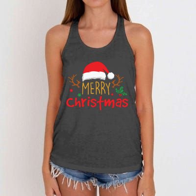 Merry Christmas Santa Hat Reindeer Funny Xmas Gift Women's Knotted Racerback Tank