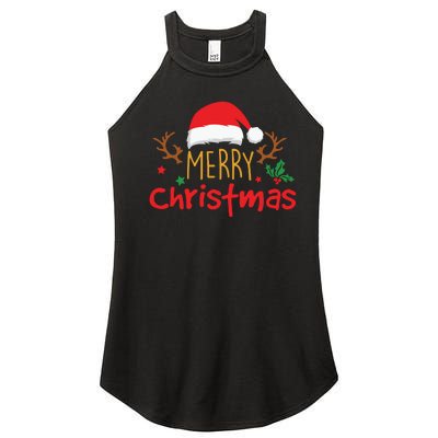 Merry Christmas Santa Hat Reindeer Funny Xmas Gift Women’s Perfect Tri Rocker Tank