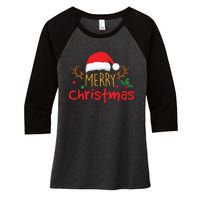 Merry Christmas Santa Hat Reindeer Funny Xmas Gift Women's Tri-Blend 3/4-Sleeve Raglan Shirt