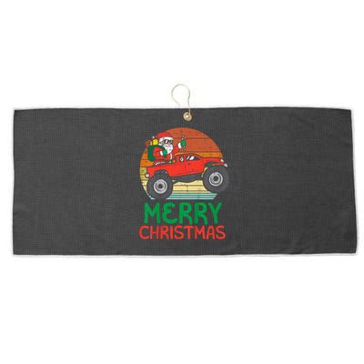 Merry Christmas Santa Monster Truck Xmas Pj Large Microfiber Waffle Golf Towel