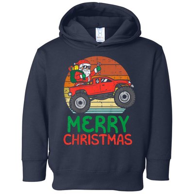 Merry Christmas Santa Monster Truck Xmas Pj Toddler Hoodie