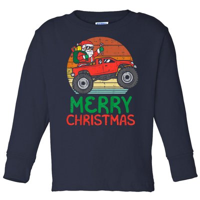 Merry Christmas Santa Monster Truck Xmas Pj Toddler Long Sleeve Shirt