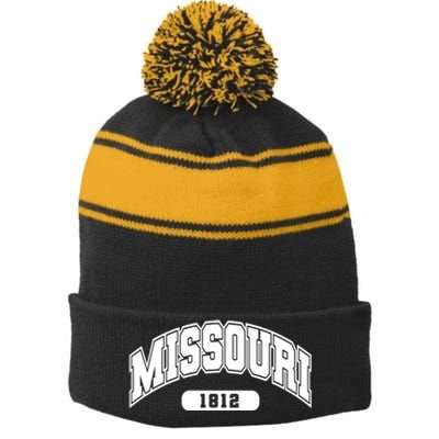 Missouri Collegiate Style 1812 Stripe Pom Pom Beanie