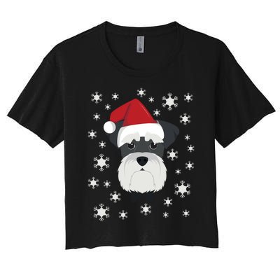 Merry Christmas Schnauzer Dog Ugly Sweater Long Sleeve Women's Crop Top Tee