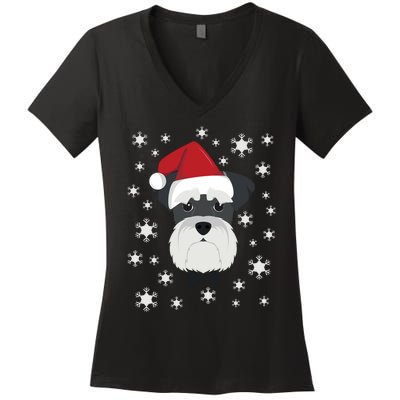 Merry Christmas Schnauzer Dog Ugly Sweater Long Sleeve Women's V-Neck T-Shirt