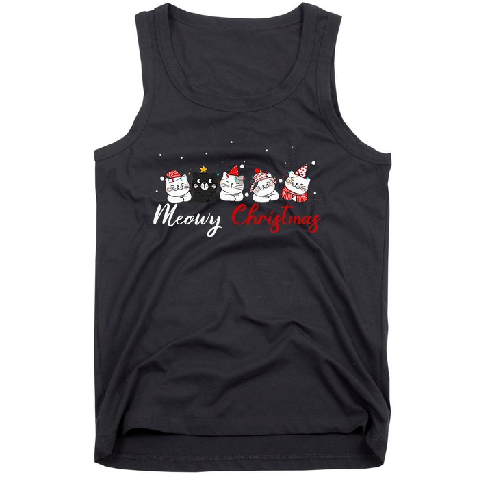 Meowy Catmas Santa Hat Christmas Lights Tank Top