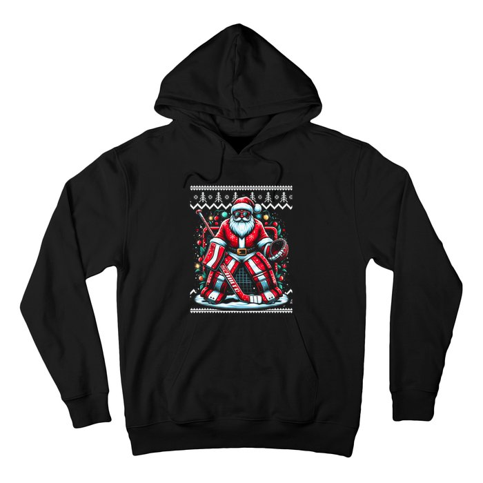 Merry Christmas Santa Hockey Goalie Ugly Christmas Sweater Hoodie