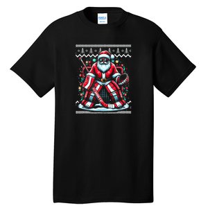 Merry Christmas Santa Hockey Goalie Ugly Christmas Sweater Tall T-Shirt