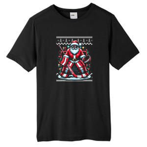 Merry Christmas Santa Hockey Goalie Ugly Christmas Sweater Tall Fusion ChromaSoft Performance T-Shirt