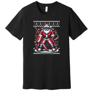 Merry Christmas Santa Hockey Goalie Ugly Christmas Sweater Premium T-Shirt