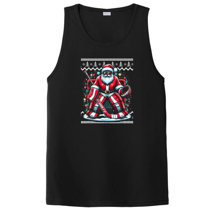 Merry Christmas Santa Hockey Goalie Ugly Christmas Sweater PosiCharge Competitor Tank