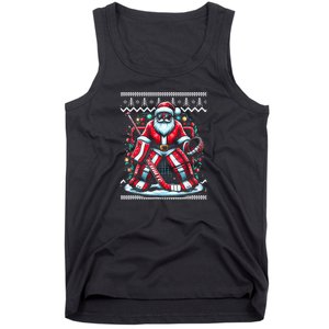 Merry Christmas Santa Hockey Goalie Ugly Christmas Sweater Tank Top