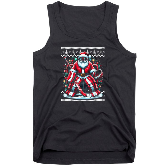 Merry Christmas Santa Hockey Goalie Ugly Christmas Sweater Tank Top