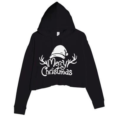 Merry Christmas Santa Hat Reindeer Family Matching Pajamas  Crop Fleece Hoodie