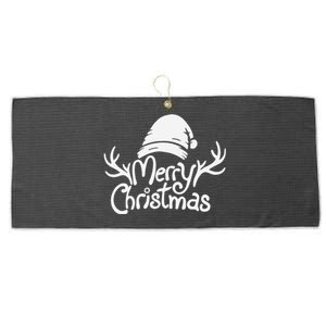 Merry Christmas Santa Hat Reindeer Family Matching Pajamas  Large Microfiber Waffle Golf Towel