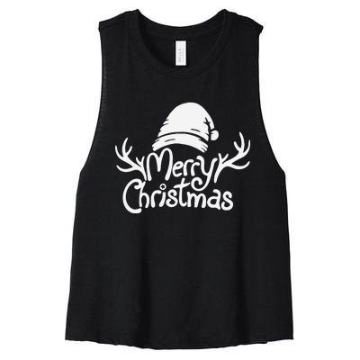 Merry Christmas Santa Hat Reindeer Family Matching Pajamas  Women's Racerback Cropped Tank