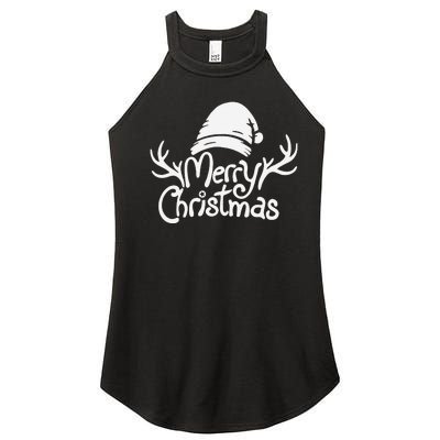 Merry Christmas Santa Hat Reindeer Family Matching Pajamas  Women’s Perfect Tri Rocker Tank