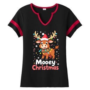 Mooey Christmas Santa Farmer Merry Highland Cow Christmas Gift Ladies Halftime Notch Neck Tee