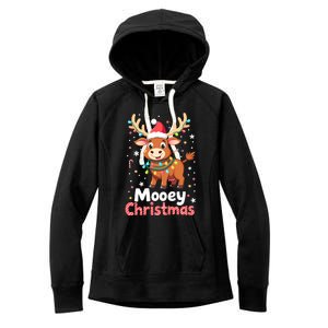 Mooey Christmas Santa Farmer Merry Highland Cow Christmas Gift Women's Fleece Hoodie